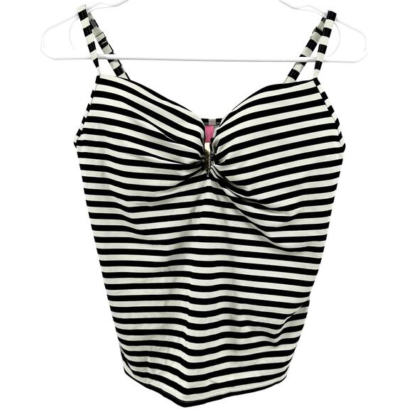 Victoria's Secret Tankini Swimsuit Stripe Padded Spaghetti Strap Black White 34D - Picture 1 of 6